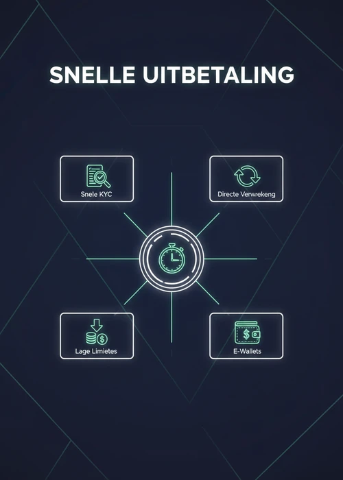Snelle uitbetaling bij casino's verklaard: directe verwerking, e-wallets, lage limieten en snelle KYC in beeld.
